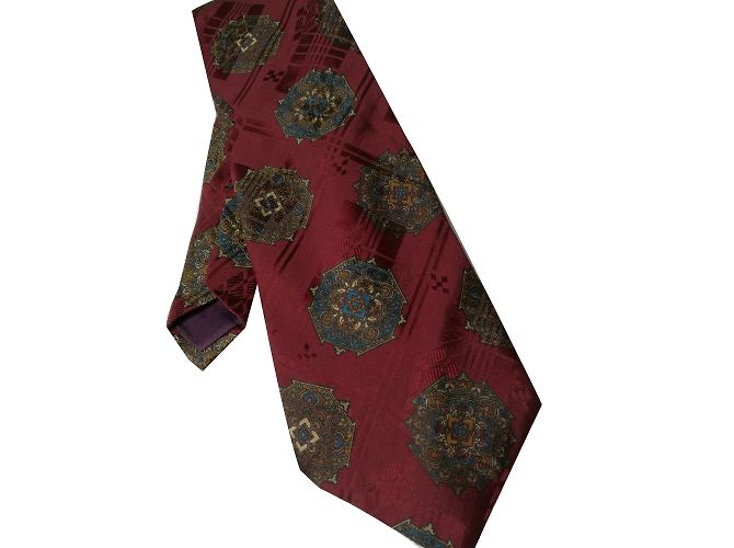 Guy Laroche Silk Tie Burgundy Multicolored Geometric Multiple colors