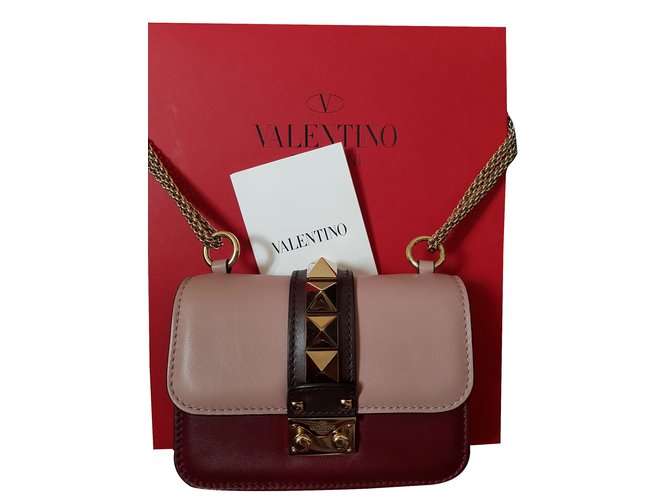 Valentino Mini GLAM LOCK Pink Dark red Leather  ref.64163