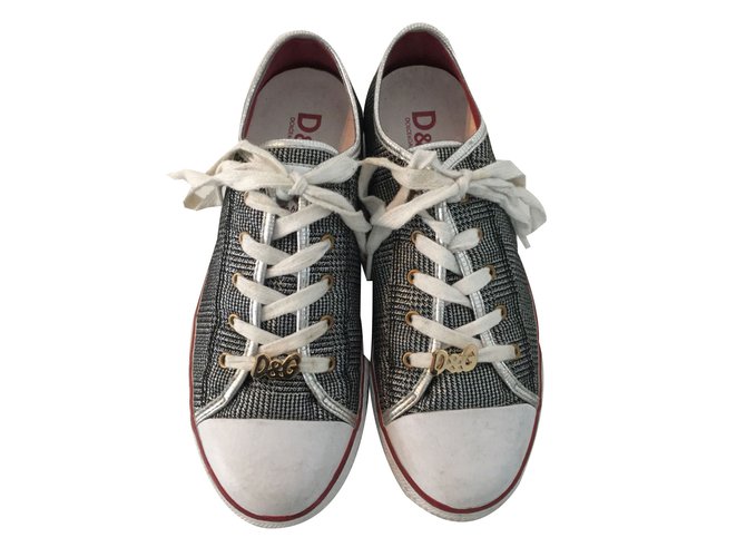 D&G Sneakers Red Grey Metallic Dark grey Leather Cloth  ref.64197