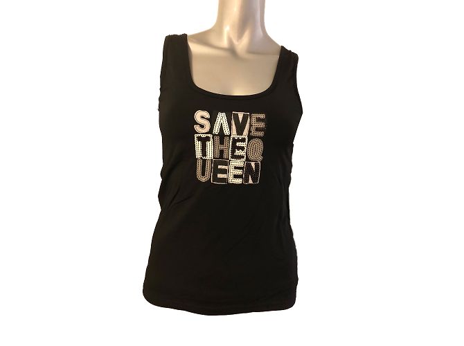 Autre Marque Top nero senza maniche con glitter Save the Queen