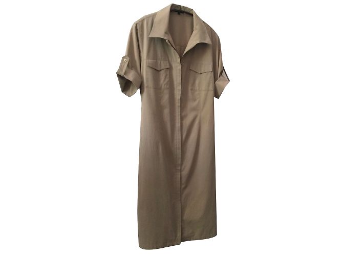 Autre Marque Vestido sahariano túnica tipo blusa beige algodón