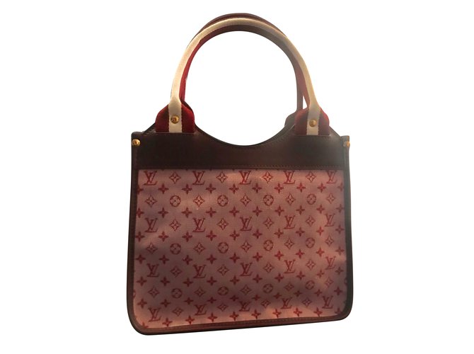 Louis Vuitton Handbags Red Leather Cloth  ref.64456
