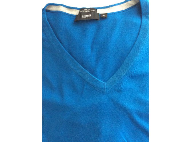 Hugo Boss Sweaters Blue Cotton  ref.64471