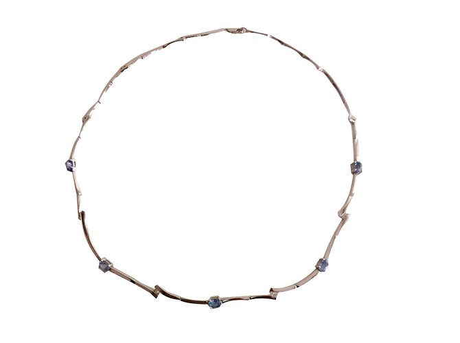 Autre Marque Halskette mit Diamanten und Saphiren Silber Weißgold  ref.64567