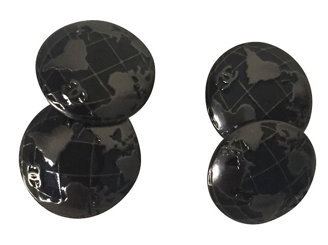 Chanel Gemelli Nero Grigio antracite Metallo