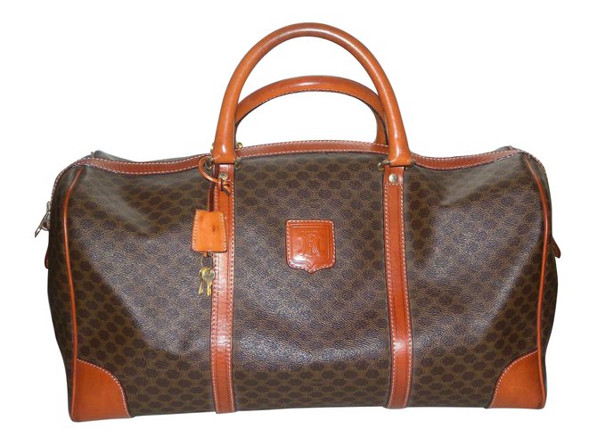 Céline Weekend bag Dark brown Leather Cloth  ref.64710