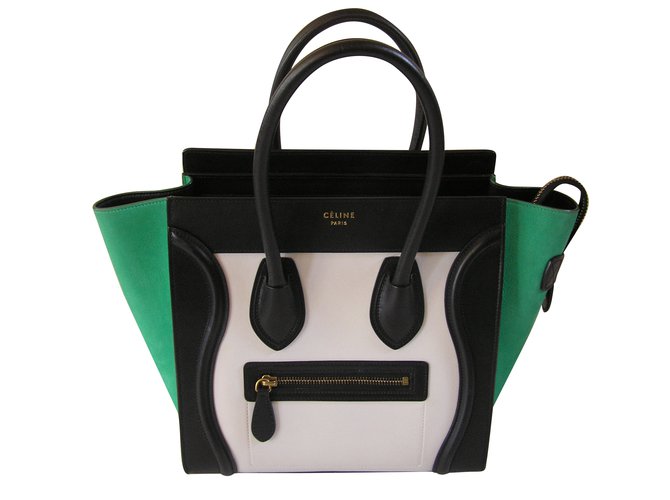 Céline Luggage Black White Green Leather  ref.64721