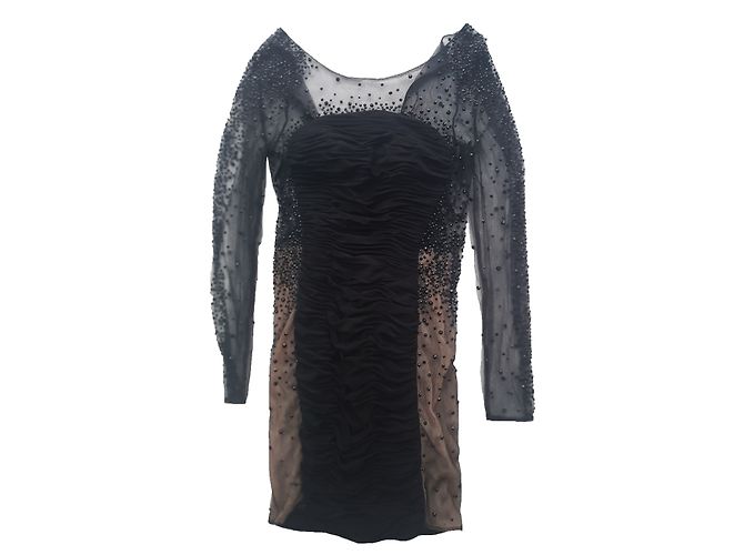 Autre Marque Forever Unique Schwarzes Slim Kleid mit Swarovski Kristallen