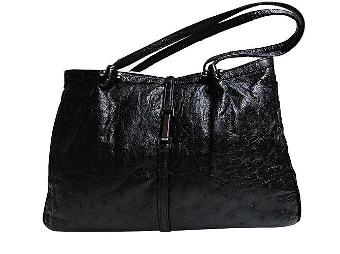 Borsa Renaud Pellegrino in pelle di struzzo nera Nero