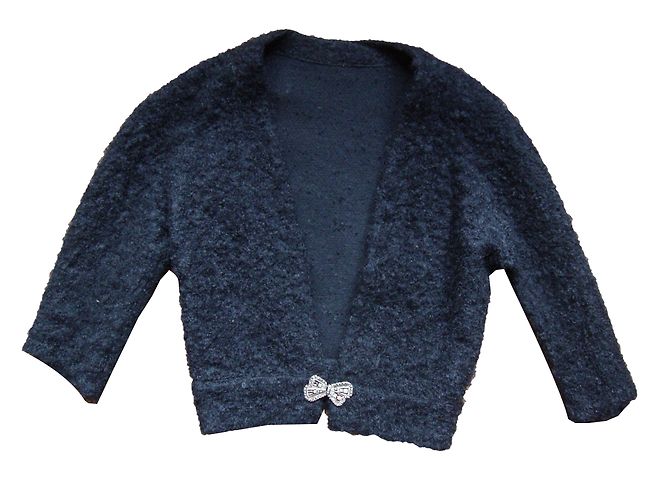 Vintage Black Bouclé Wool Bolero Jacket