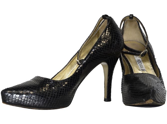 Luciano Padovan Python Ankle Strap Pumps Black