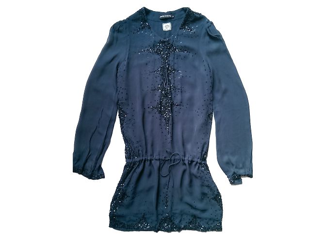 Antik Batik Chiffonkleid in Blau mit Pailletten