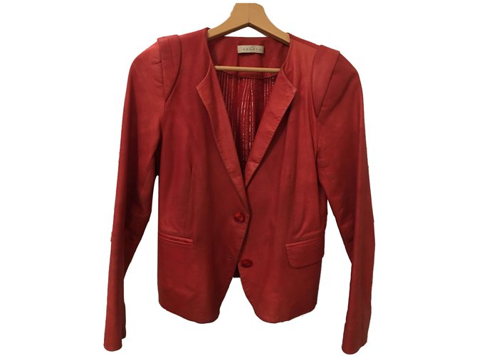 Sandro Lederjacke Rot 