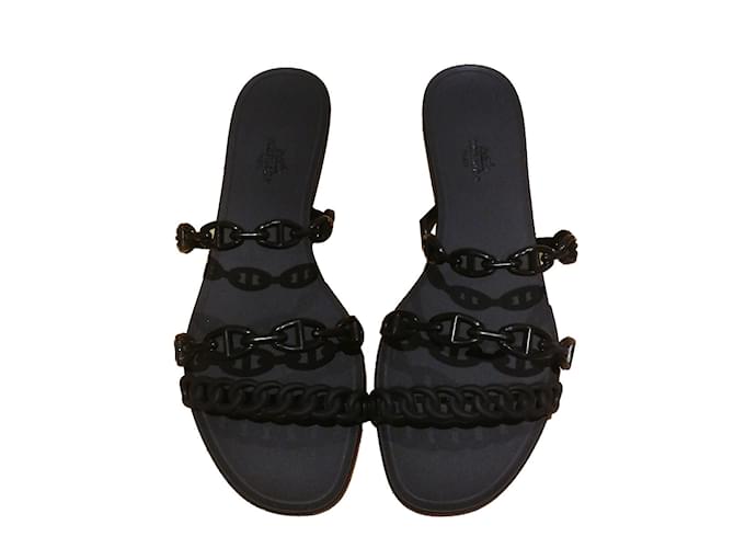Hermès sandales rivage Caoutchouc Noir  ref.65075