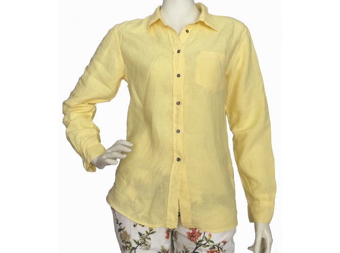 Weekend Max Mara Camisa de linho amarela pálida clássica Amarelo  ref.65077