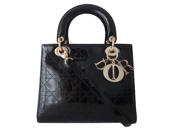 Dior Black Patent Leather Mini Lady Dior Top Handle Bag Dior