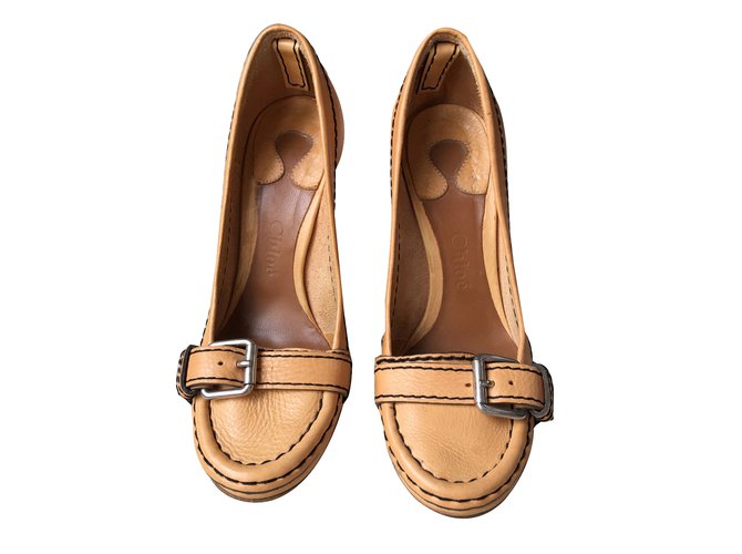 Chloé Escarpin Cuir Caramel  ref.65202