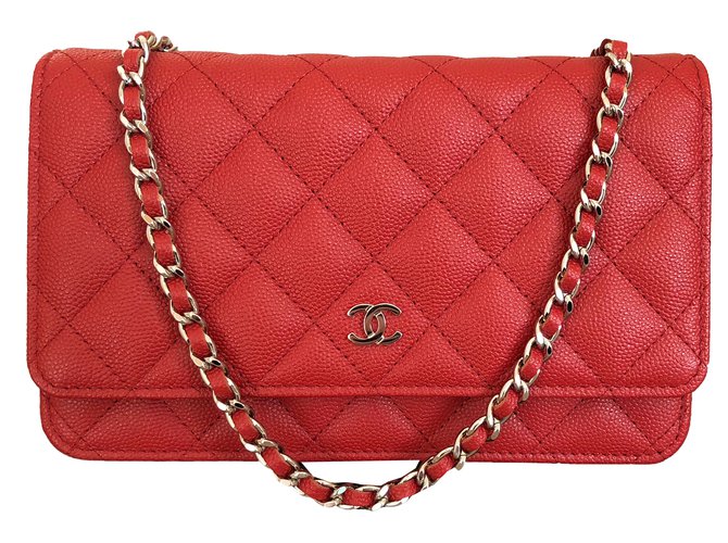 Wallet On Chain Chanel Sacs à main Cuir Rouge  ref.65209