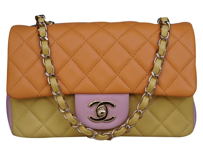 Timeless Chanel Tri-Colors Lambskin Mini Flap Bag with Shiny Gold chain Multiple colors Leather  ref.65215