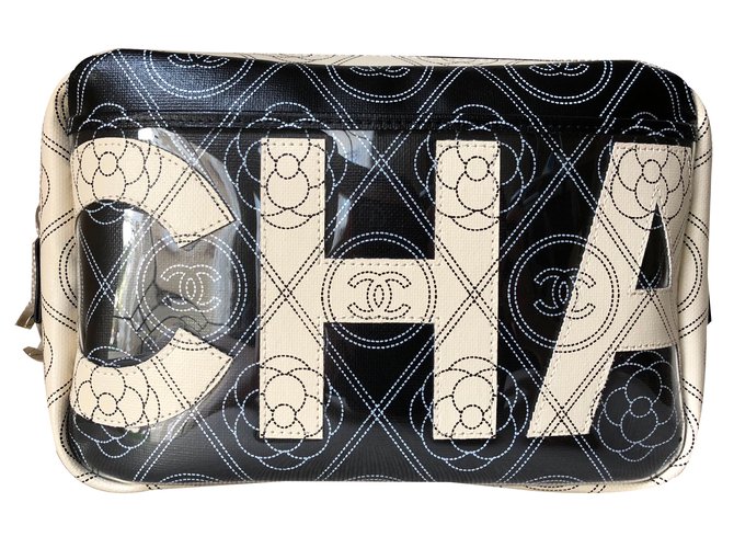Chanel Runway Large Schwarz & Beige Kameratasche mit schwarzem Riemen Mehrfarben  ref.65217