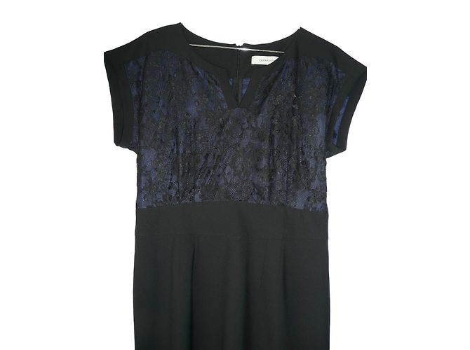 Gerard Darel Spitzenkleid Trägerlos Blau Satin Schwarz