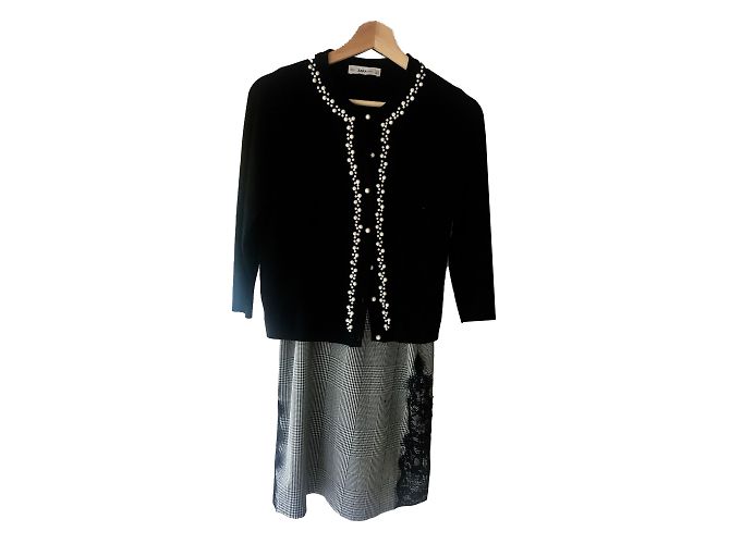 Conjunto de Vestido e Colete de Pérolas Zara Preto