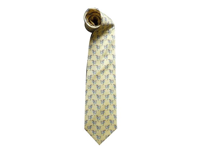 Autre Marque Cravatta Wire to Thread in seta blu e gialla con motivo uccello Giallo
