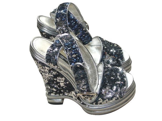Dolce & Gabbana Wedge Sandals Blue Silver Sequins