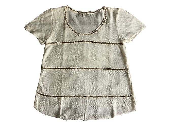 Top Maje Off White de Linho e Algodão com Correntes Douradas Cru