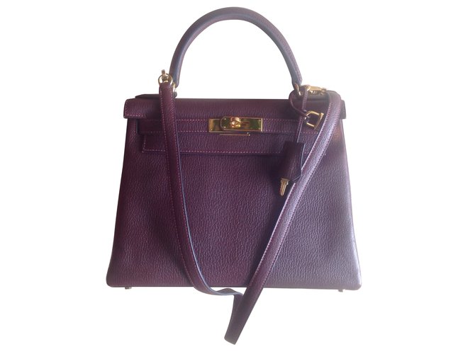 Hermès Hermes Kelly 28 Bolsa Roxo Couro  ref.65402