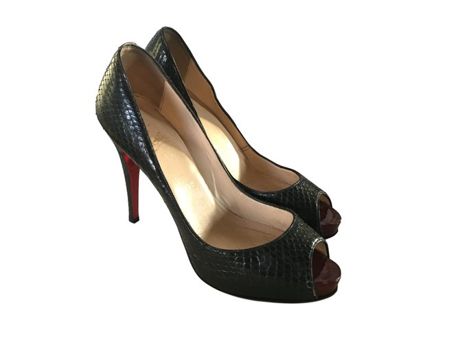 Christian Louboutin Heels Black Dark red Leather Patent leather Python  ref.65470