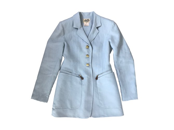 Hermès chaqueta de lino Azul  ref.65499