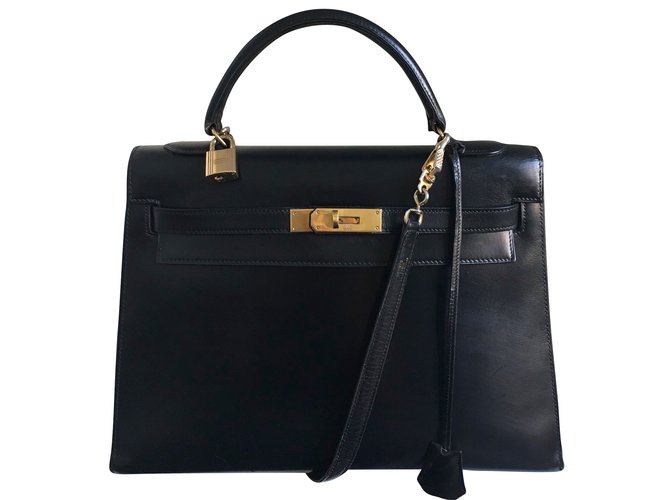 Hermès Kelly 32 en cuir box Noir  ref.65501