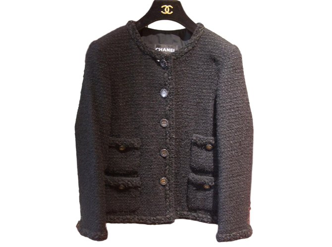 CHANEL dress jacket in black cotton and cashmere size 36FR - VALOIS VINTAGE  PARIS