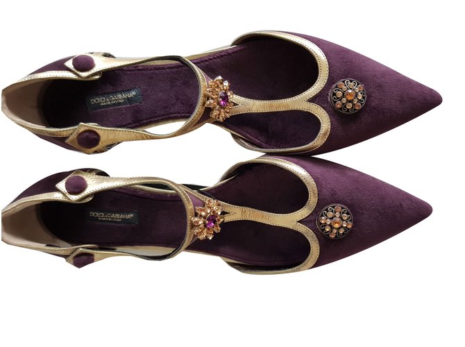 Dolce & Gabbana Dolce e Gabbana embelezados sapatos de veludo flats 40 Conhaque  ref.65621