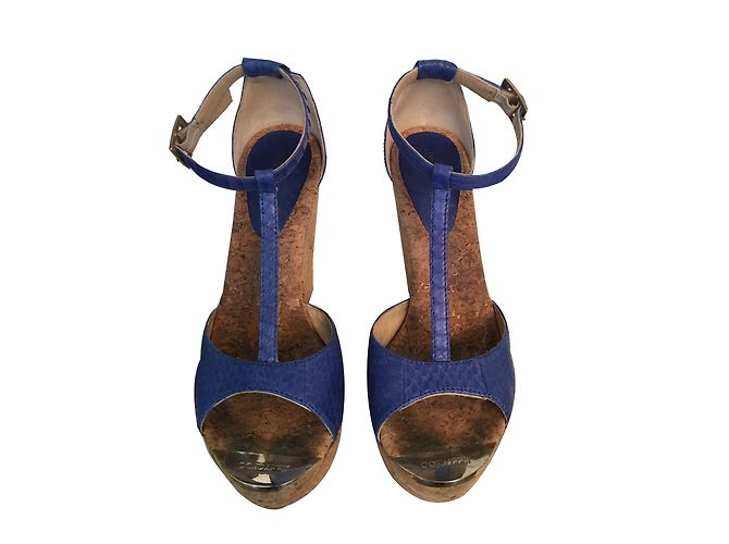 Sandali con zeppa Jimmy Choo blu pelle di serpente