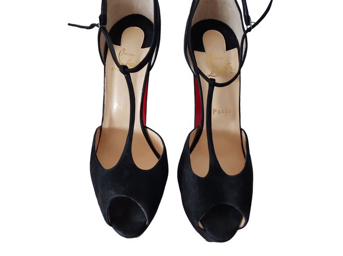 Christian Louboutin Alta Poppin platform shoes uk 6 39 Black Dark red Suede  ref.65700