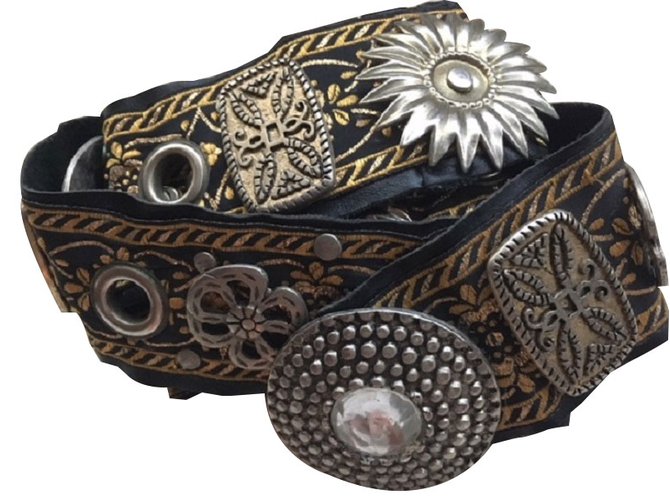 inconnue Belts Black Silvery Golden Leather Metal  ref.65710