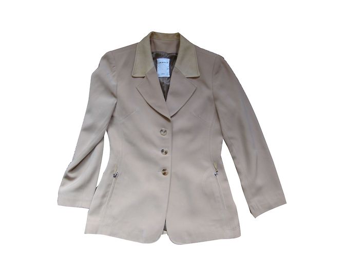 inconnue Jacke Beige mit Lederkragen Größe 3