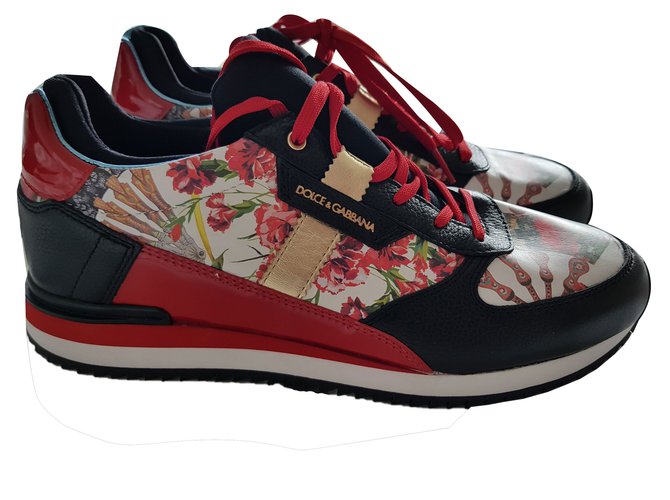 Dolce & Gabbana Sneakers Black White Red Leather  ref.65840