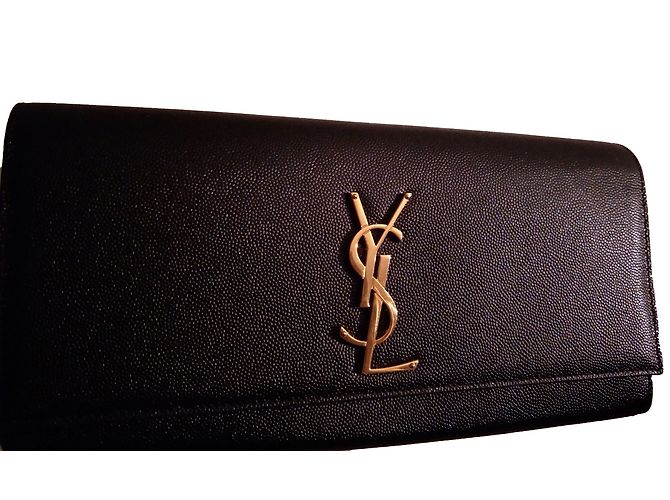 Yves Saint Laurent Monogram Classic Clutch Black Leather Golden 