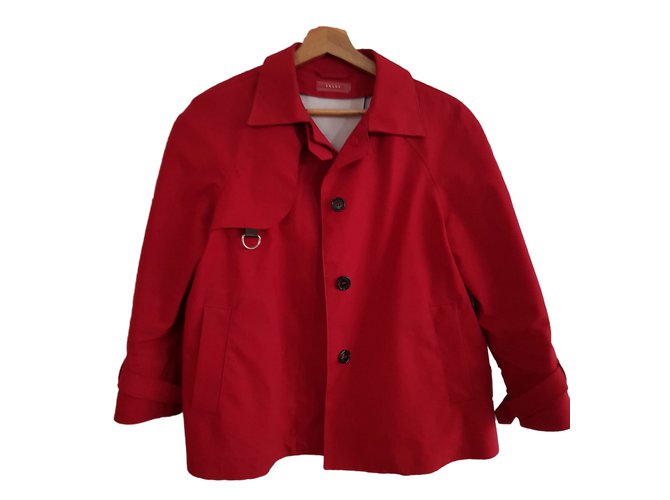 Prada trench coat jacket Red Cotton Rubber  ref.65849