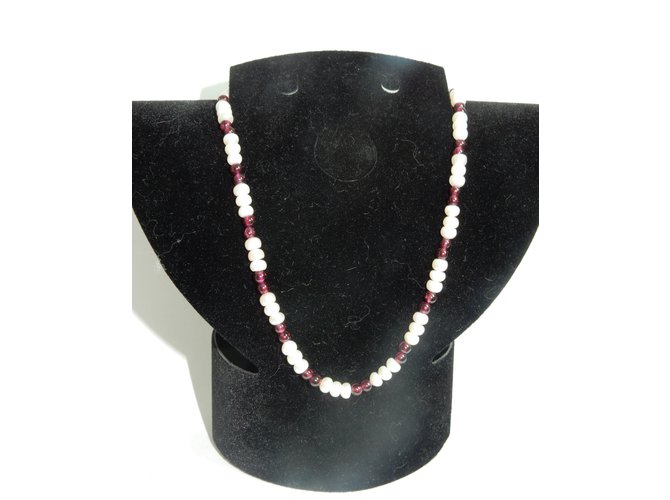 Autre Marque Collier vintage perles naturelles et grenats Argent Blanc Rouge  ref.65953