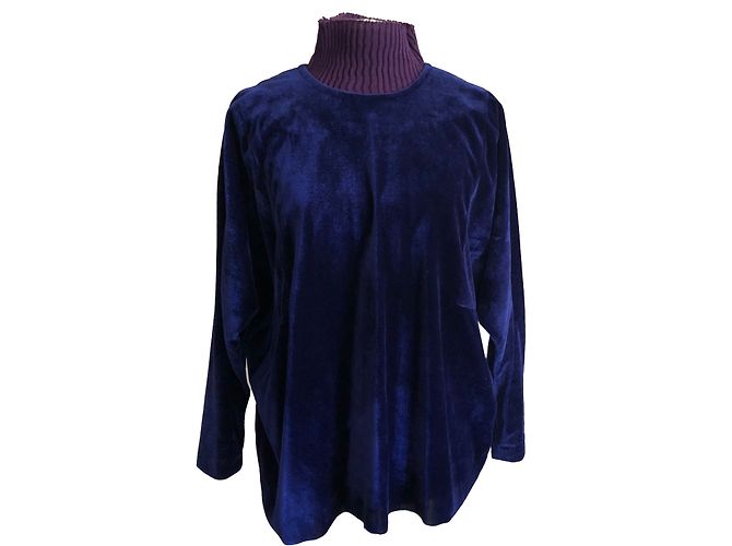 Autre Marque Blue Polyester Velvet Batwing Top