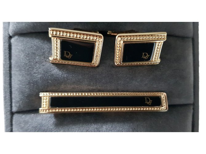 Christian Dior Onyx y gemelos chapados en oro. Negro Dorado Chapado en oro  ref.66044