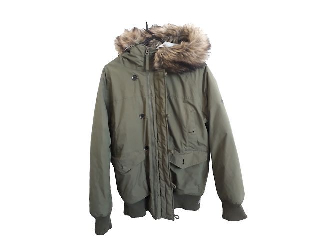 Timberland Daunenjacke Khaki Grün mit Fellfutter Grau