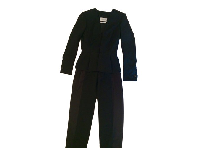 Yves Saint Laurent Pantsuit Black Wool Satin  ref.66084