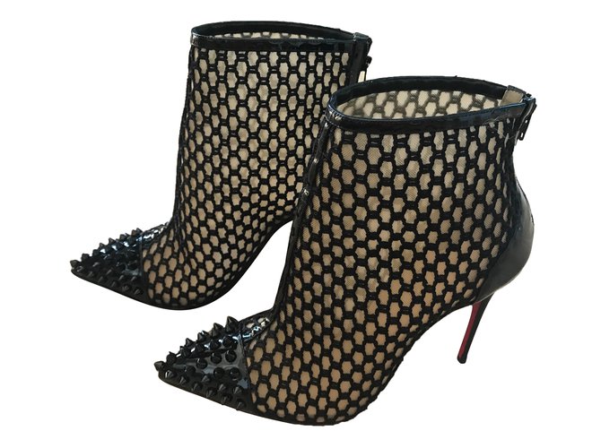 Christian Louboutin Ankle Boots Black Beige Patent leather Lace  ref.66184