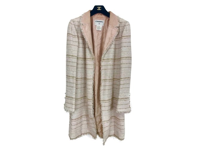 Chanel spring tweed long jacket Pink Beige  ref.66185