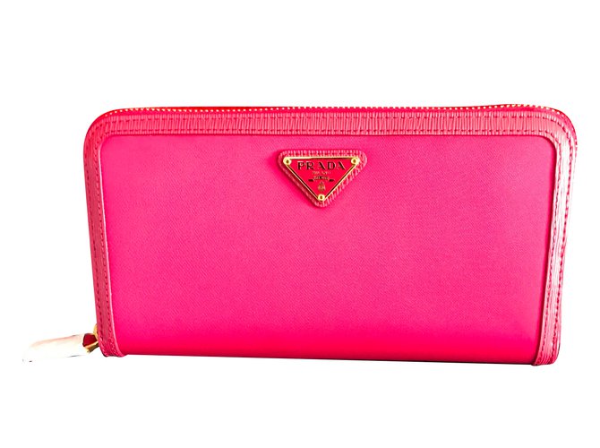 Prada Portafoglio - Lampo Saffiano - Geldbörse mit Reißverschluss Pink  ref.66215